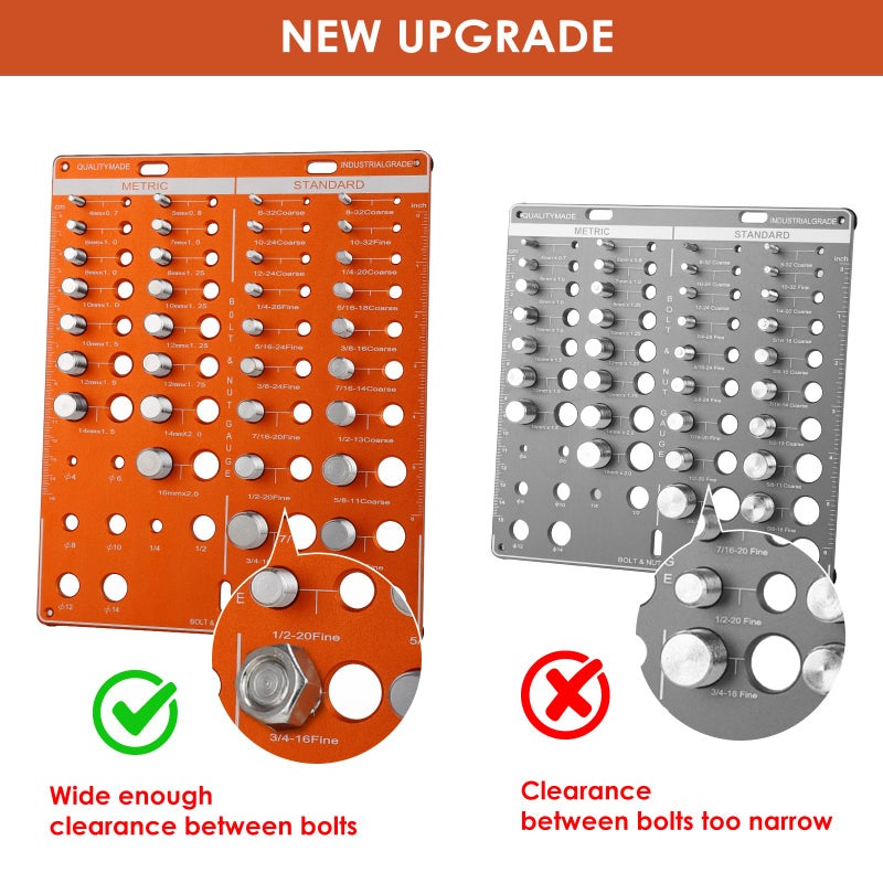 EVERKEEN Thread Nut Bolt Checker, metric Size Gauge, 42 Bolt and Nut Gauge, Identifier Standard and metric, Bolt Size Finder with 19 Standard & 15 Metric Bolt & 8 Drill Bit, wall mount measuring screw - Image 4